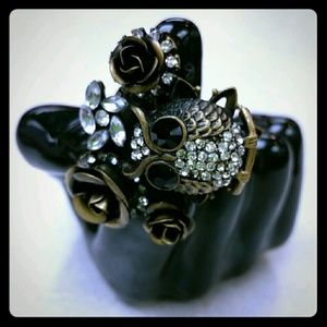 Owl & Roses Crystal Ring